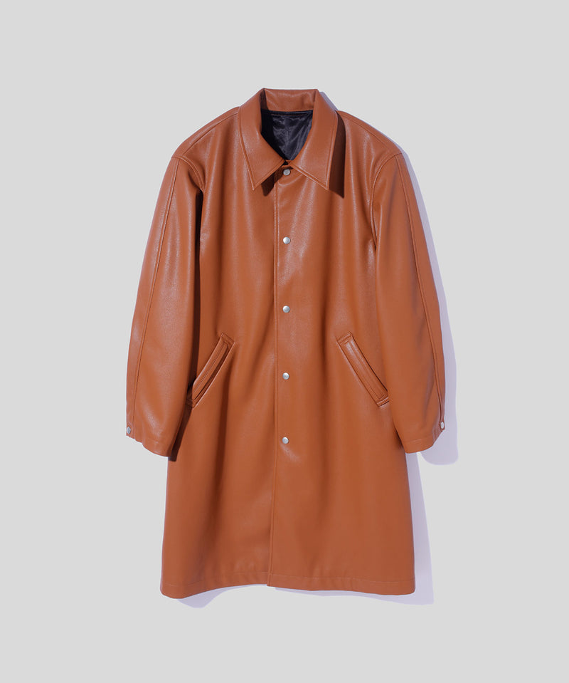 Faux Leather Hooded Long Coat