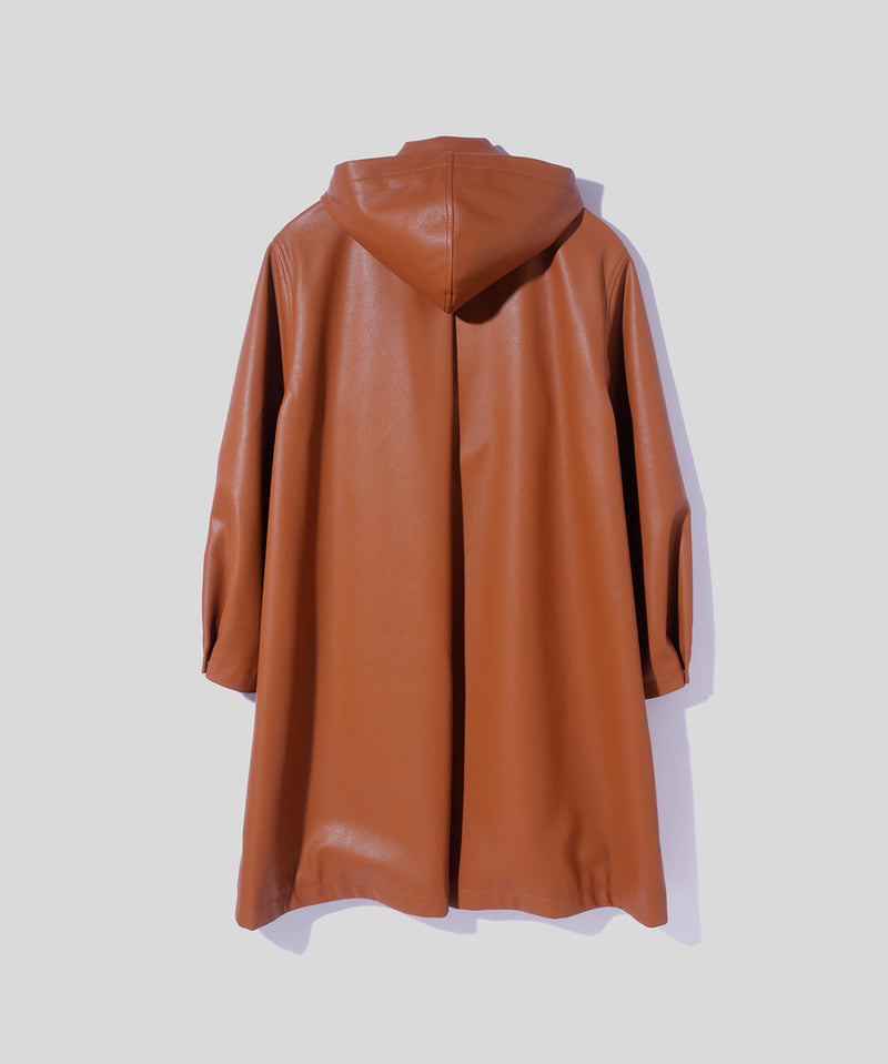 Faux Leather Hooded Long Coat