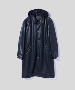 Faux Leather Hooded Long Coat