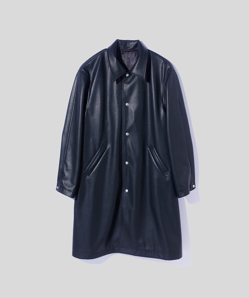 Faux Leather Hooded Long Coat