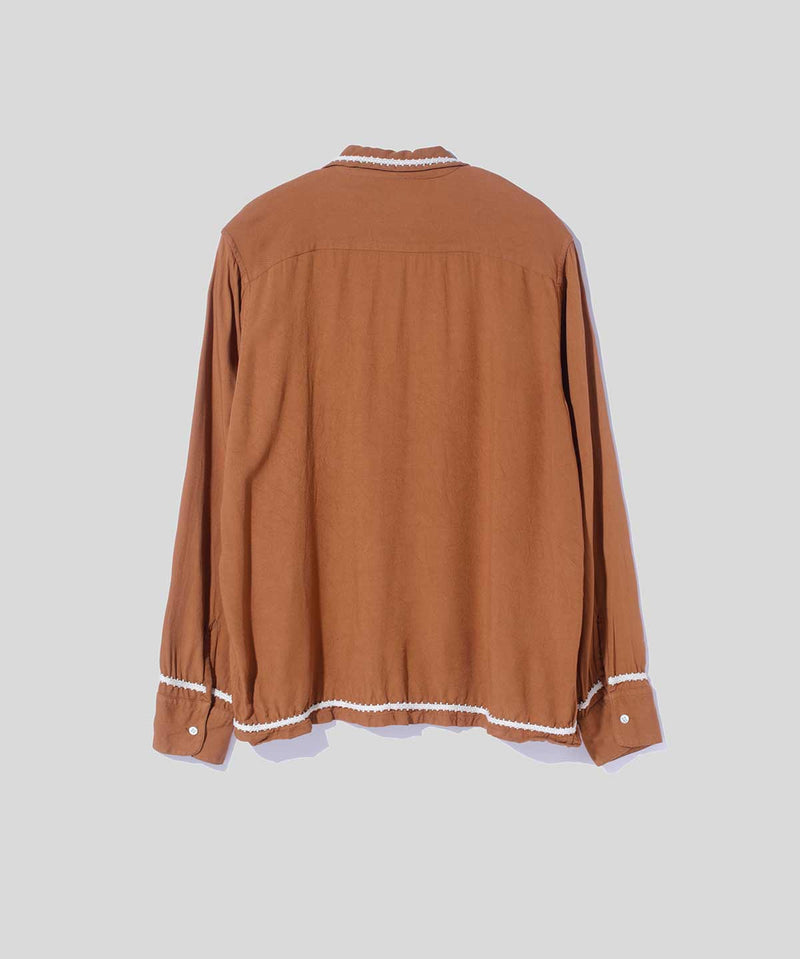 Trim Embroidery Open Collar Shirt