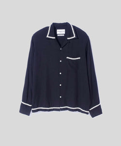 Trim Embroidery Open Collar Shirt