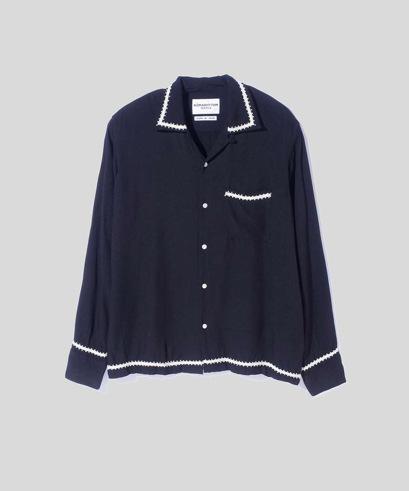 Trim Embroidery Open Collar Shirt