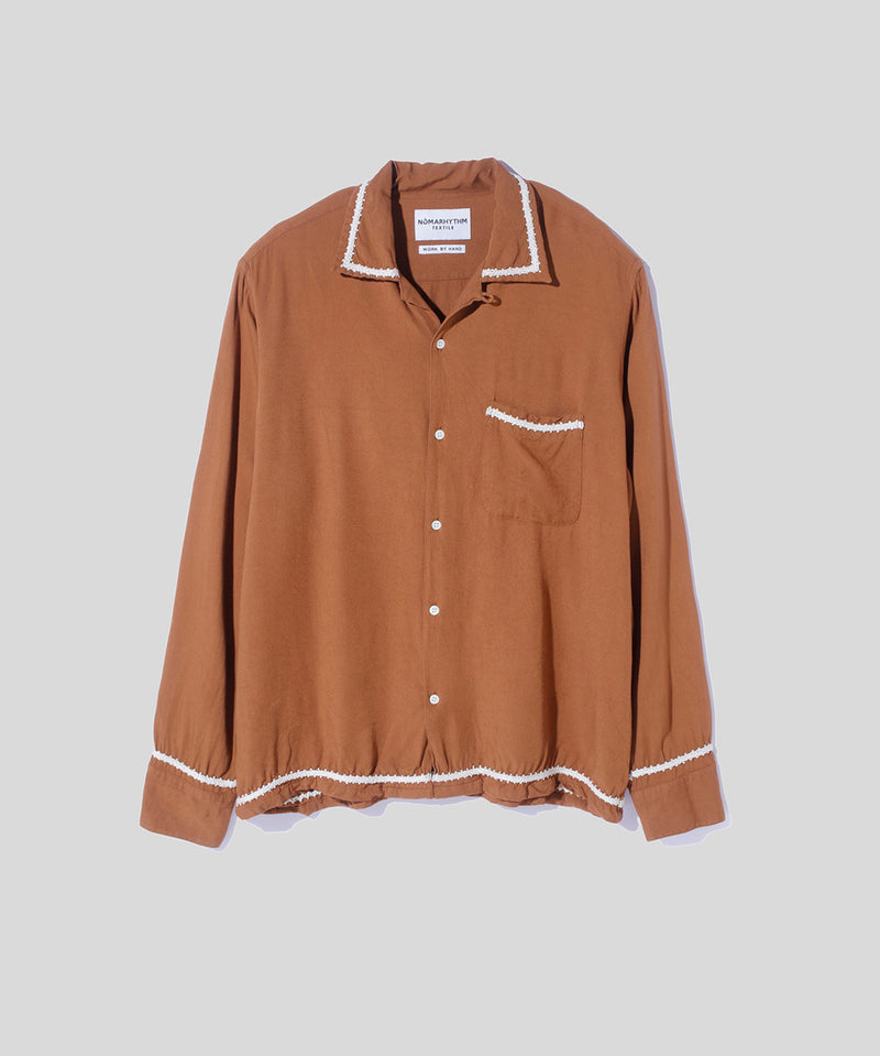 Trim Embroidery Open Collar Shirt
