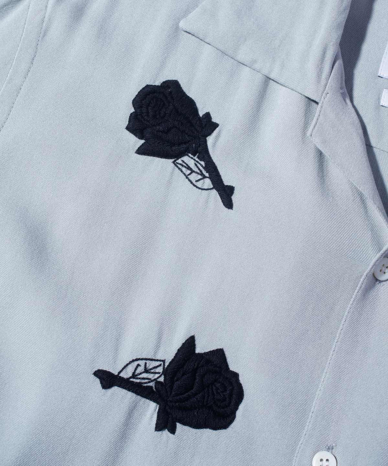 Rose Embroidery Open Collar Shirt