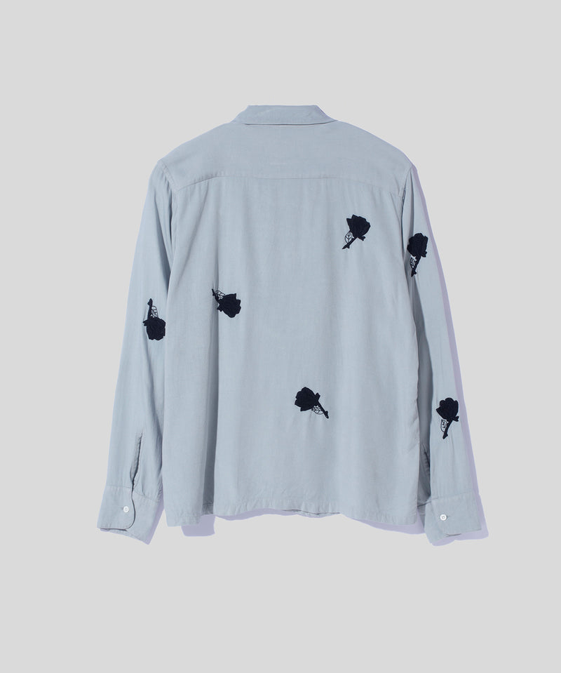 Rose Embroidery Open Collar Shirt