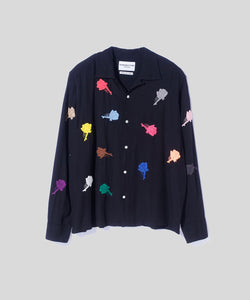 Rose Embroidery Open Collar Shirt